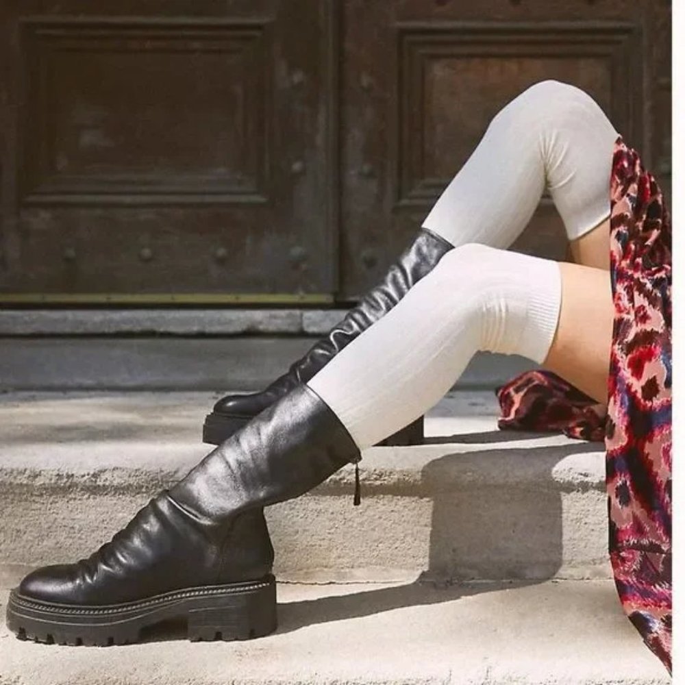 Free People Emma Ruched Black Leather Boot Size 36 NWOT
